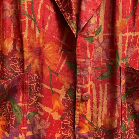 Vintage Origins Vibrant Red and Orange Linen Blazer Jacket Sz 12 - Picture 5 of 11